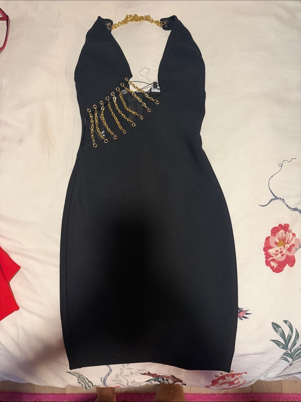 Fashion Nova Black One-Shoulder Chain-Accent Bodycon Dress
